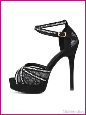Peep Toe Platform Stilettos Rhinestone Lace Heels Pumps